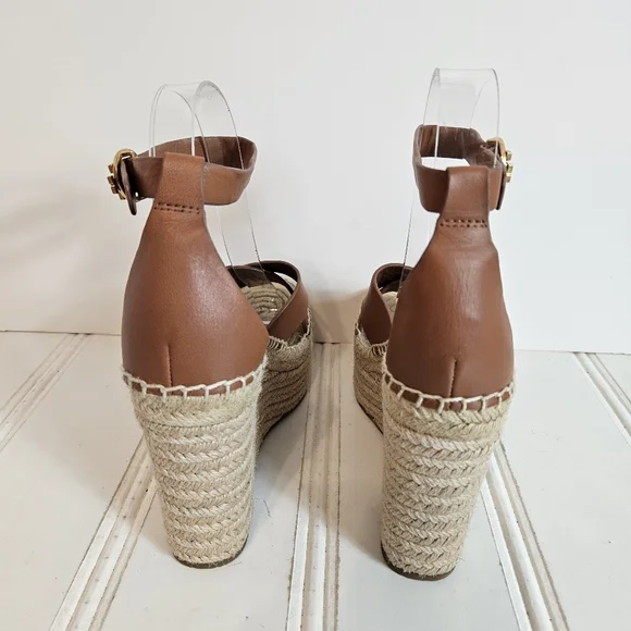 Tory Burch Selby 105 Wedge Espadrille Sandals 6.5 Leather Platform Logo Buckle - Picture 4 of 14